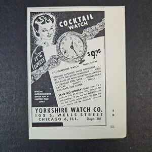 1949 Yorkshire Watch‎ Co Cocktail Women Vintage Print Ad Chicago IL Smiling Lady